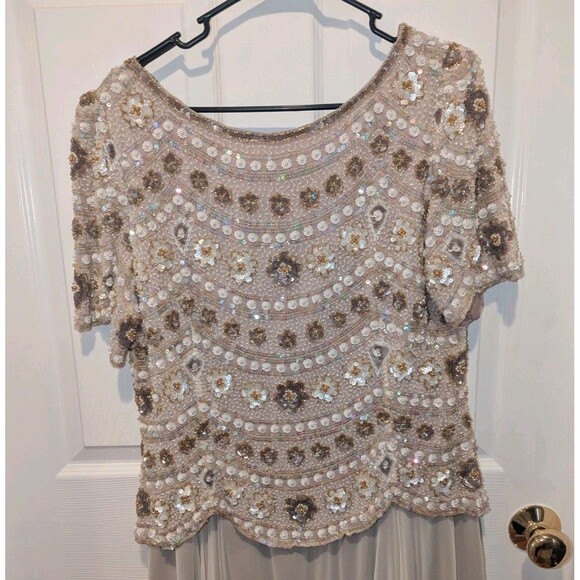 George F. Couture Size 14 Cream Silk Blend Mother Of The Bride Glass Beaded Gown - Picture 2 of 6